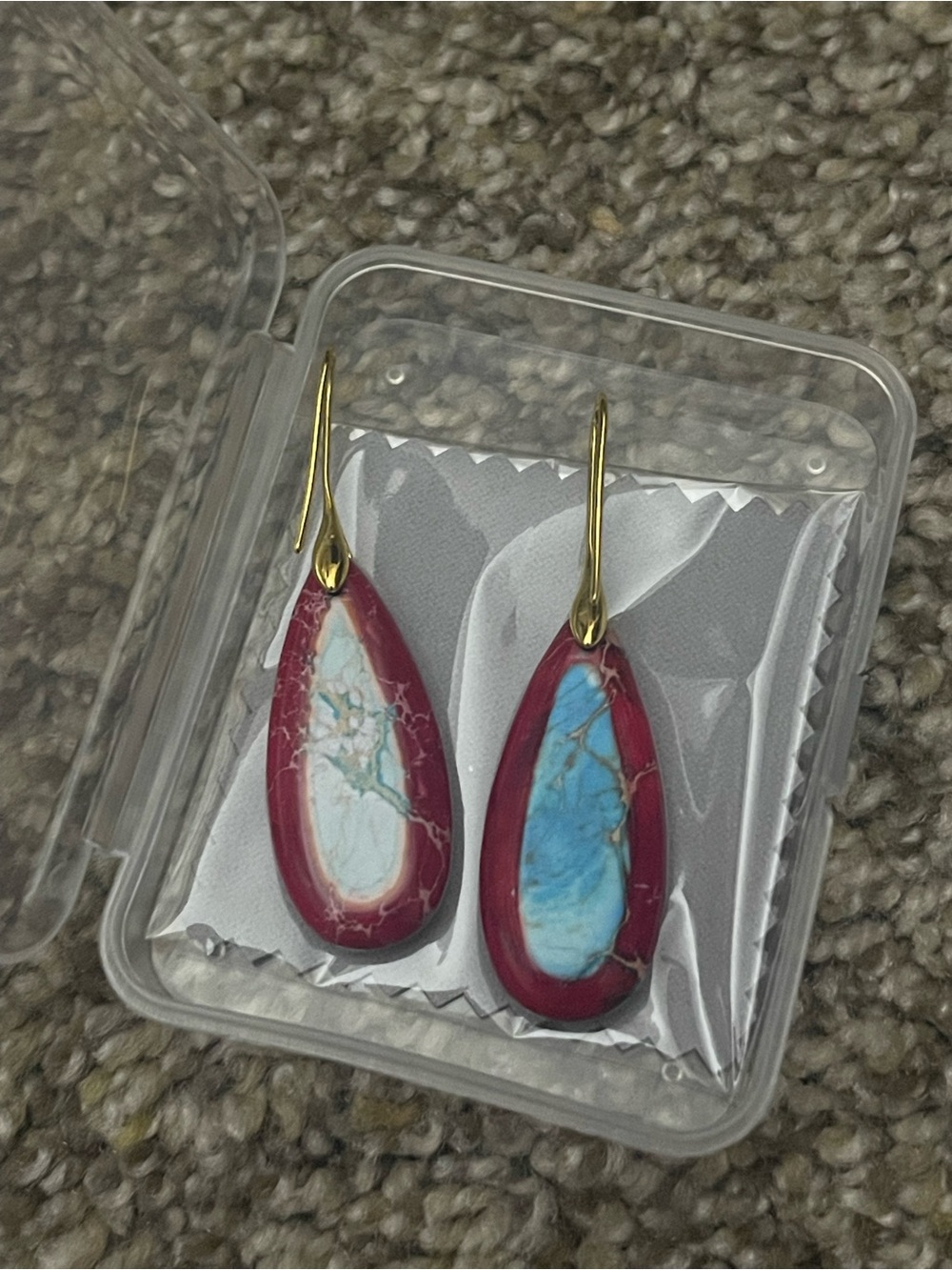Source Unknown Red Teardrop Earrings with Turquoise-Style Inlay